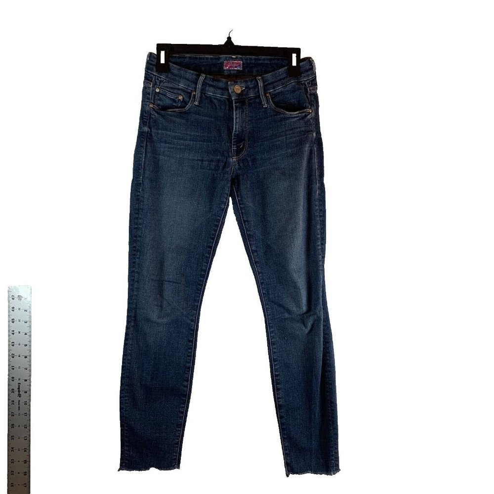 Mother Looker Ankle Fray Girl Crush Jeans Womens 27 Blue Denim Frayed 8203